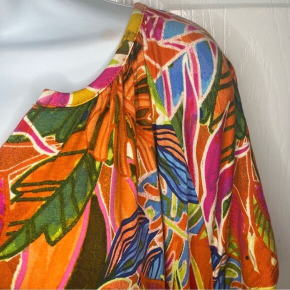 C&C California Floral Tropical Jersey Dress Short Sleeve Orange Plus Size 1X NWT - Picture 4 of 11